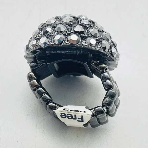 Dark Faceted Rhinestone Dome Ring Gunmetal Stretch Glam Bling Sparkle Holiday - Picture 2 of 8
